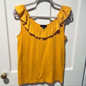 Ribbed Ruffle Tank in Marigold